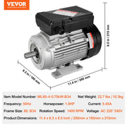 0.75KW Electric Motor 1400 rpm, AC 220~240V 5.45A, 80, B34 Frame, Air Compressor Motor Single Phase, 19mm V952-TYJLIECDJ172IOHFKV7