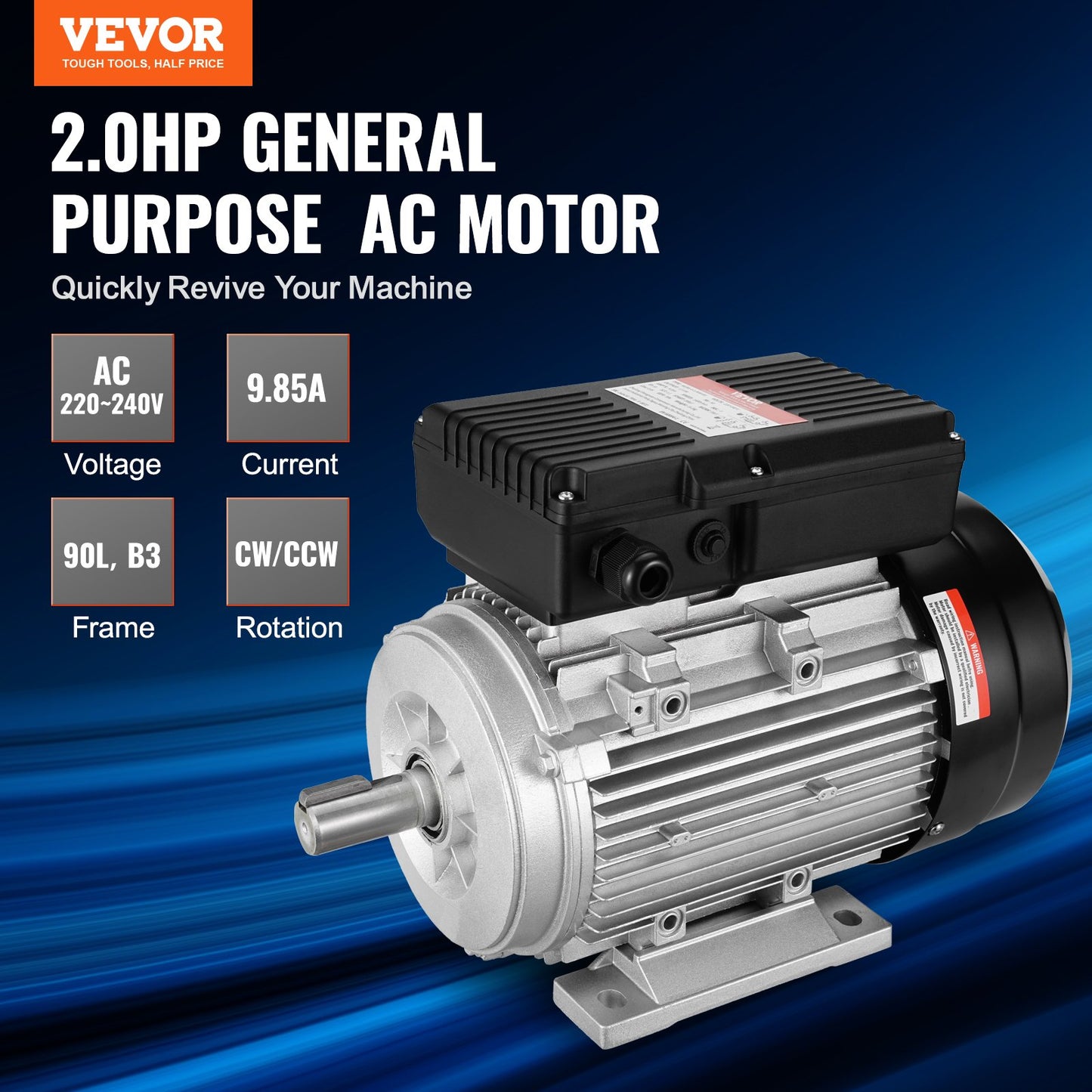 1.5KW Electric Motor 1400 rpm, AC 220~240V 9.85A, 90L, B3 Frame, Air Compressor Motor Single Phase, 24mm V952-TYJLIECDJ172RCGCBV7