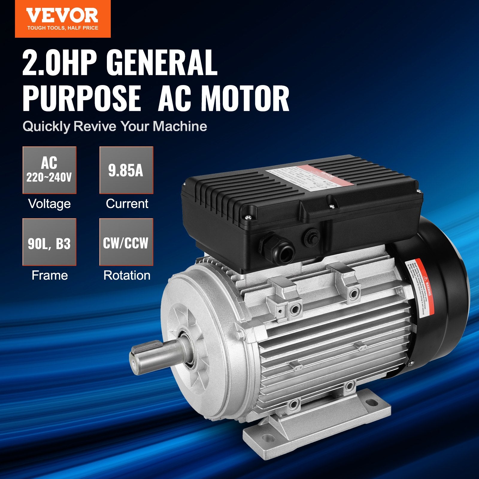 1.5KW Electric Motor 1400 rpm, AC 220~240V 9.85A, 90L, B3 Frame, Air Compressor Motor Single Phase, 24mm V952-TYJLIECDJ172RCGCBV7