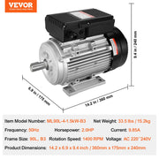 1.5KW Electric Motor 1400 rpm, AC 220~240V 9.85A, 90L, B3 Frame, Air Compressor Motor Single Phase, 24mm V952-TYJLIECDJ172RCGCBV7