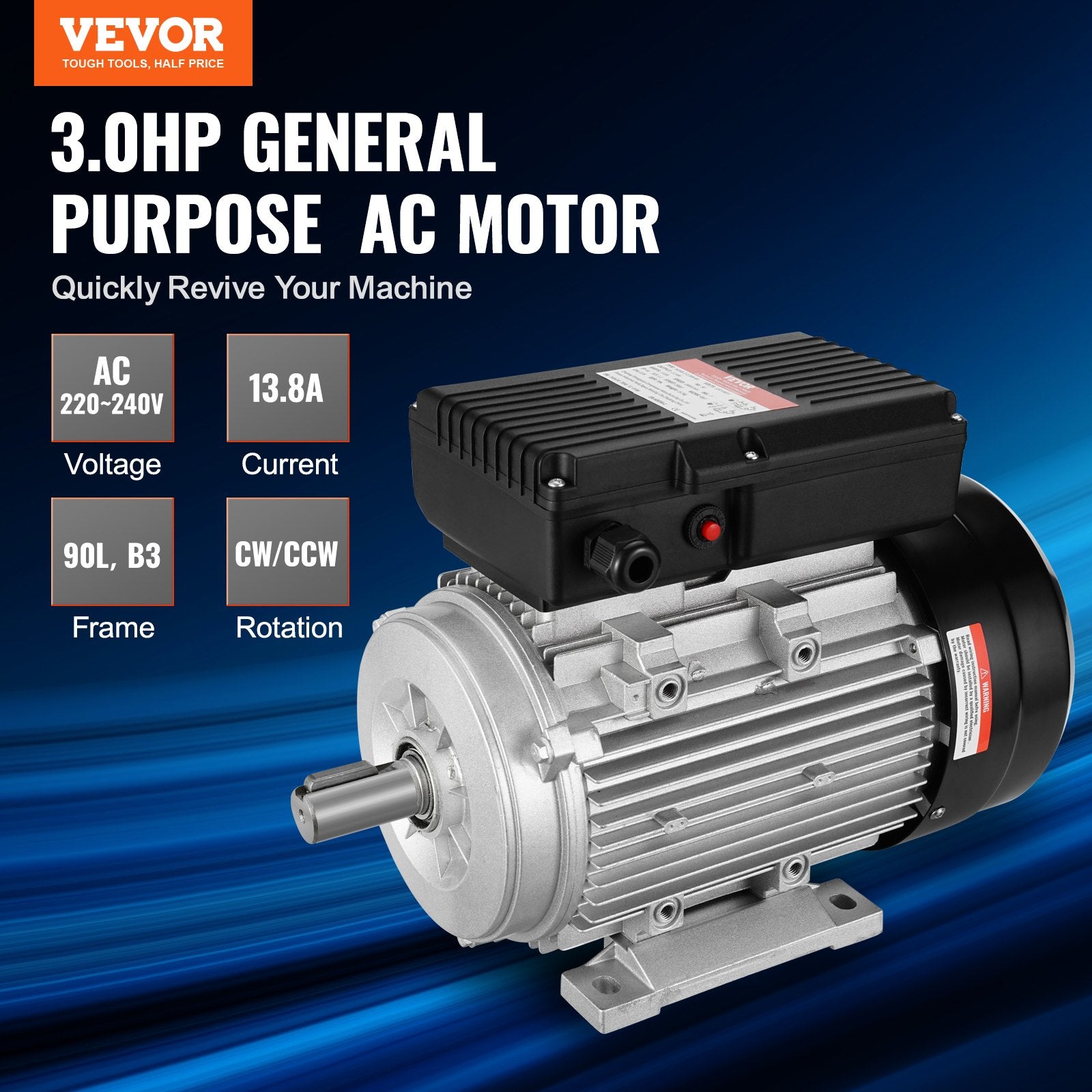 2.2KW Electric Motor 2800 rpm, AC 220~240V 13.8A, 90L, B3 Frame, Air Compressor Motor Single Phase, 24mm V952-TYJLIECDJ2802OQUKV7