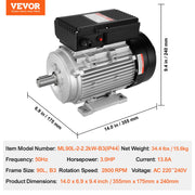 2.2KW Electric Motor 2800 rpm, AC 220~240V 13.8A, 90L, B3 Frame, Air Compressor Motor Single Phase, 24mm V952-TYJLIECDJ2802OQUKV7