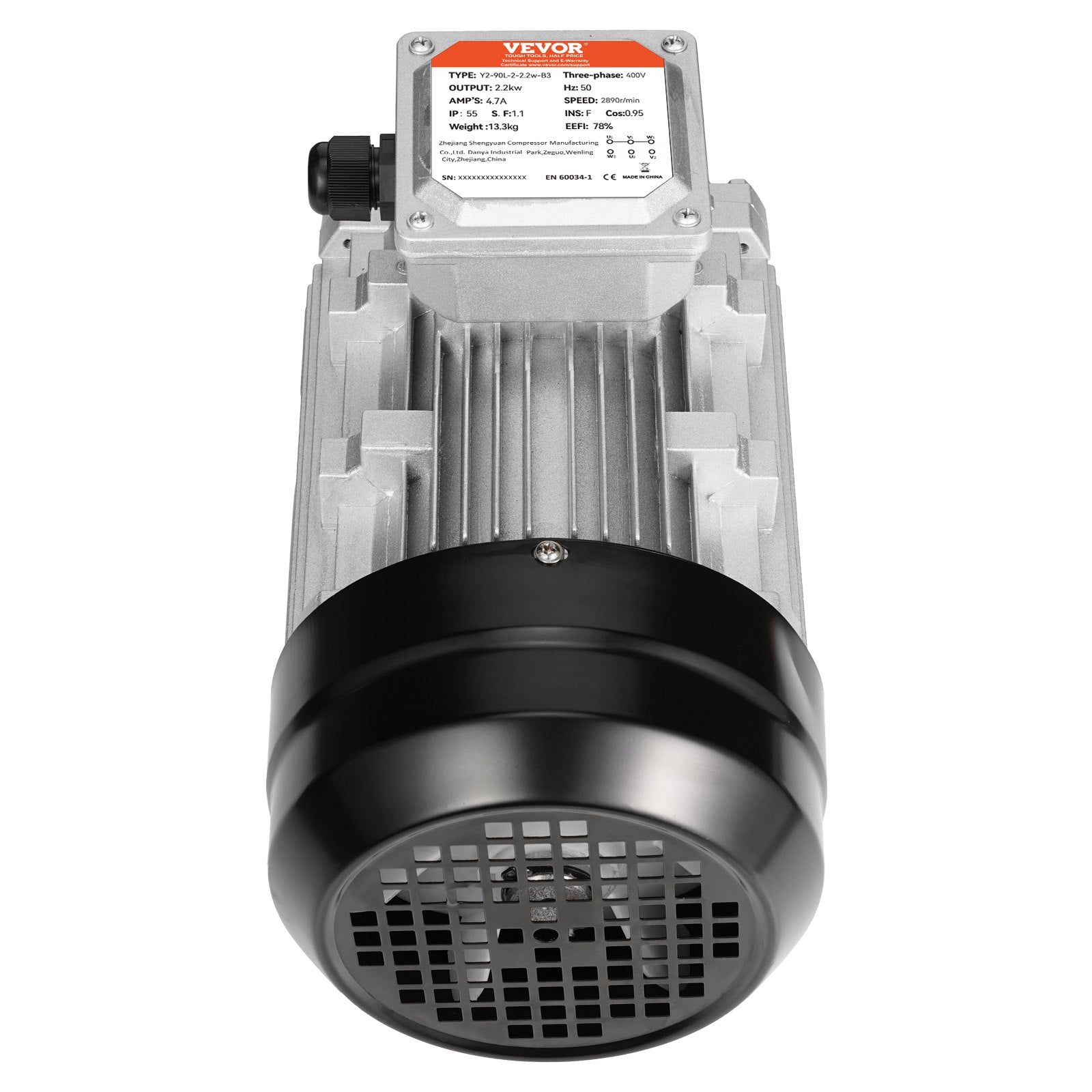 2.2KW Electric Motor 2890 rpm, AC 400V 4.7A, 90L, B3 Frame, Air Compressor Motor 3-Phase, 24mm Keyed Shaft, V952-TYJLIECDJ300ILW2HV8