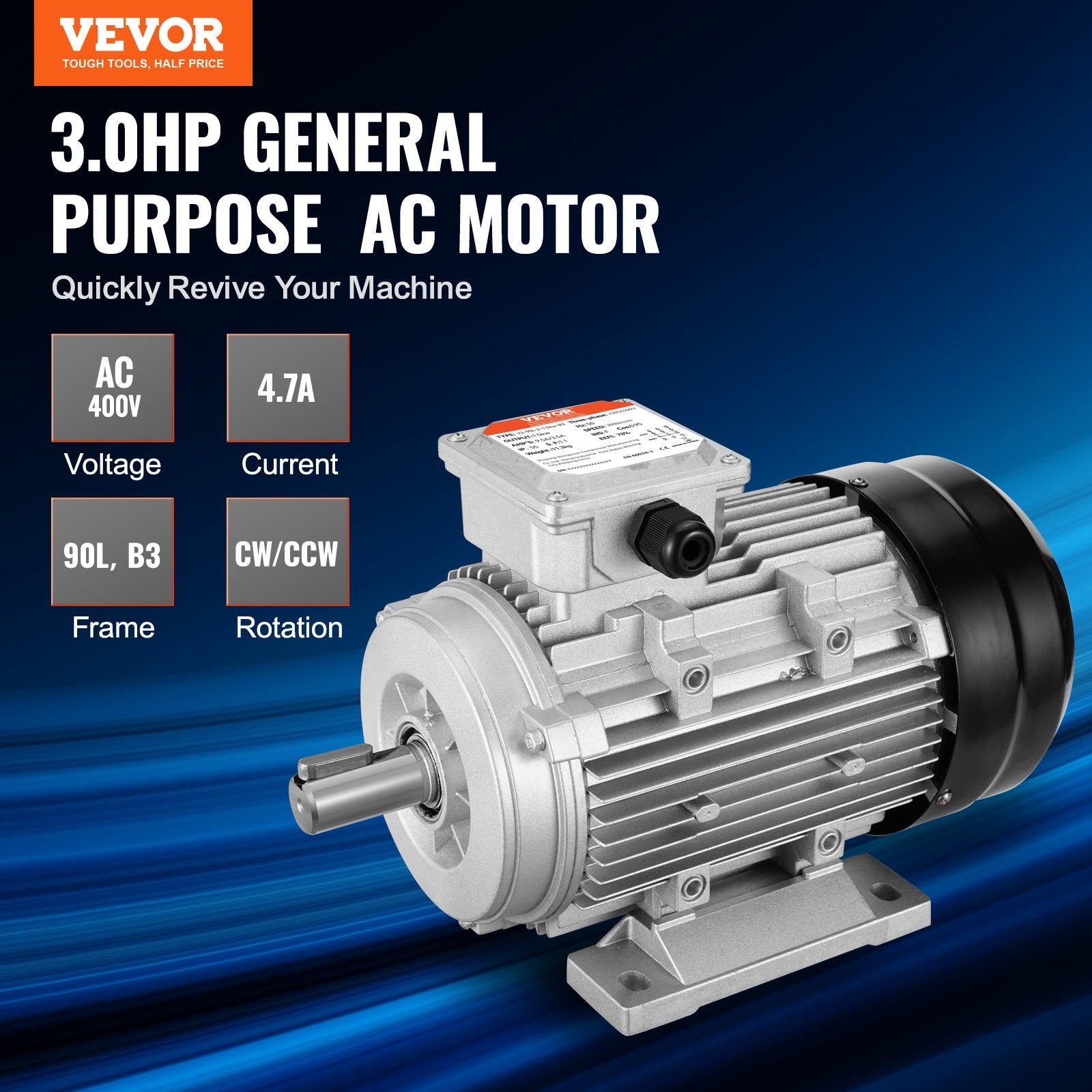 2.2KW Electric Motor 2890 rpm, AC 400V 4.7A, 90L, B3 Frame, Air Compressor Motor 3-Phase, 24mm Keyed Shaft, V952-TYJLIECDJ300ILW2HV8