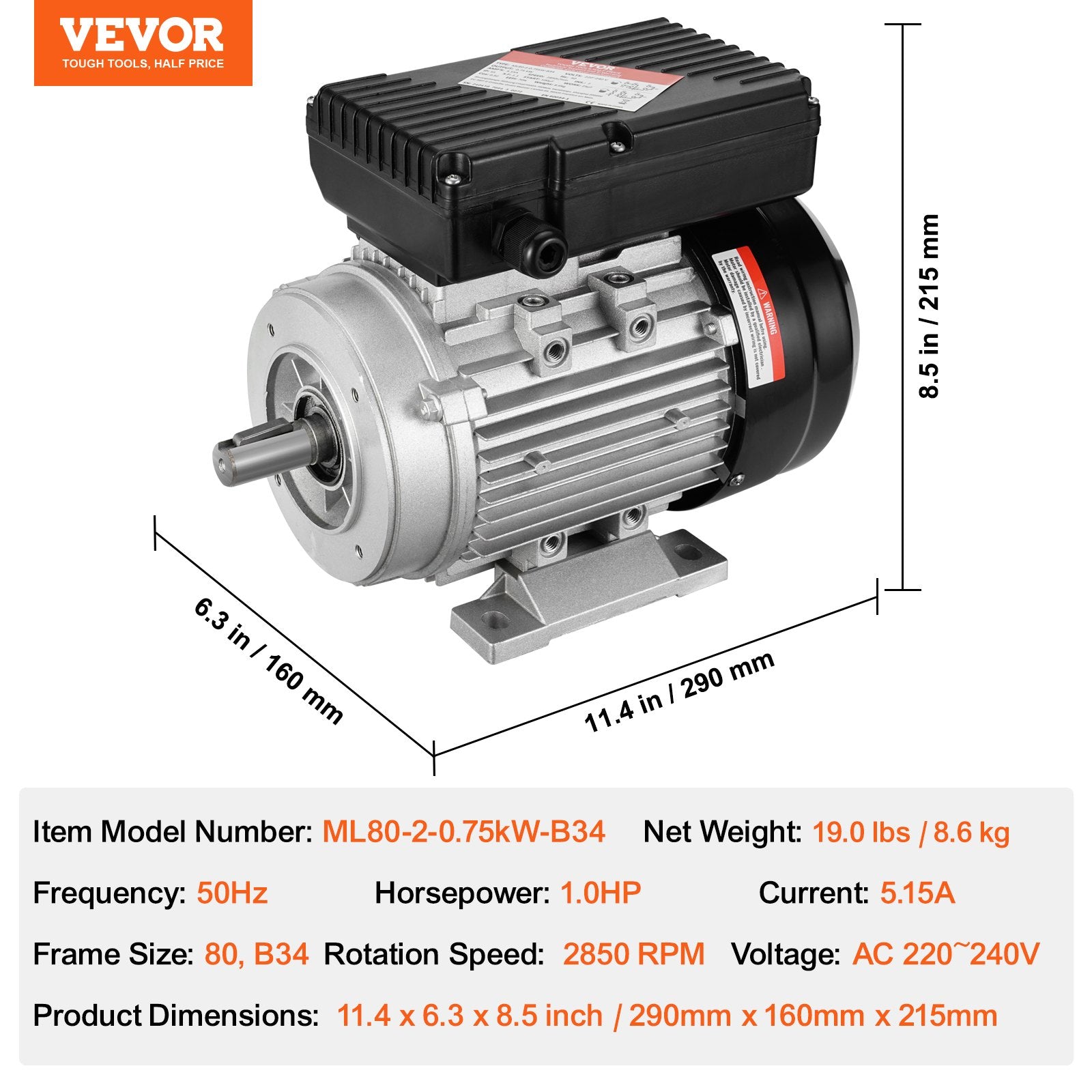 2.2KW Electric Motor 2800 rpm, AC 220~240V 13.8A, 90L, B3 Frame, Air Compressor Motor Single Phase, 24mm V952-TYJLIECDJ3452ZCTTV7