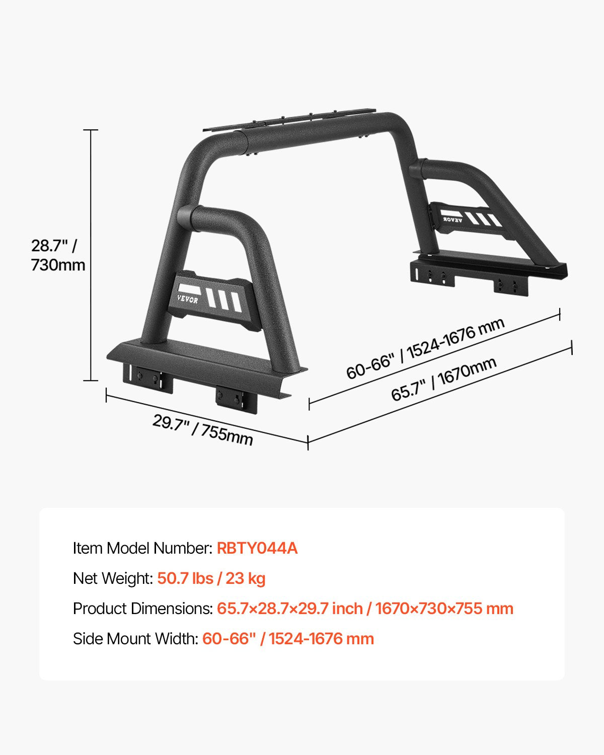 Truck Bed Roll Bar Universal Chase Rack for Full-Size Pickup Carbon Steel V952-TYKKCCFGGBDXY2J8RV0