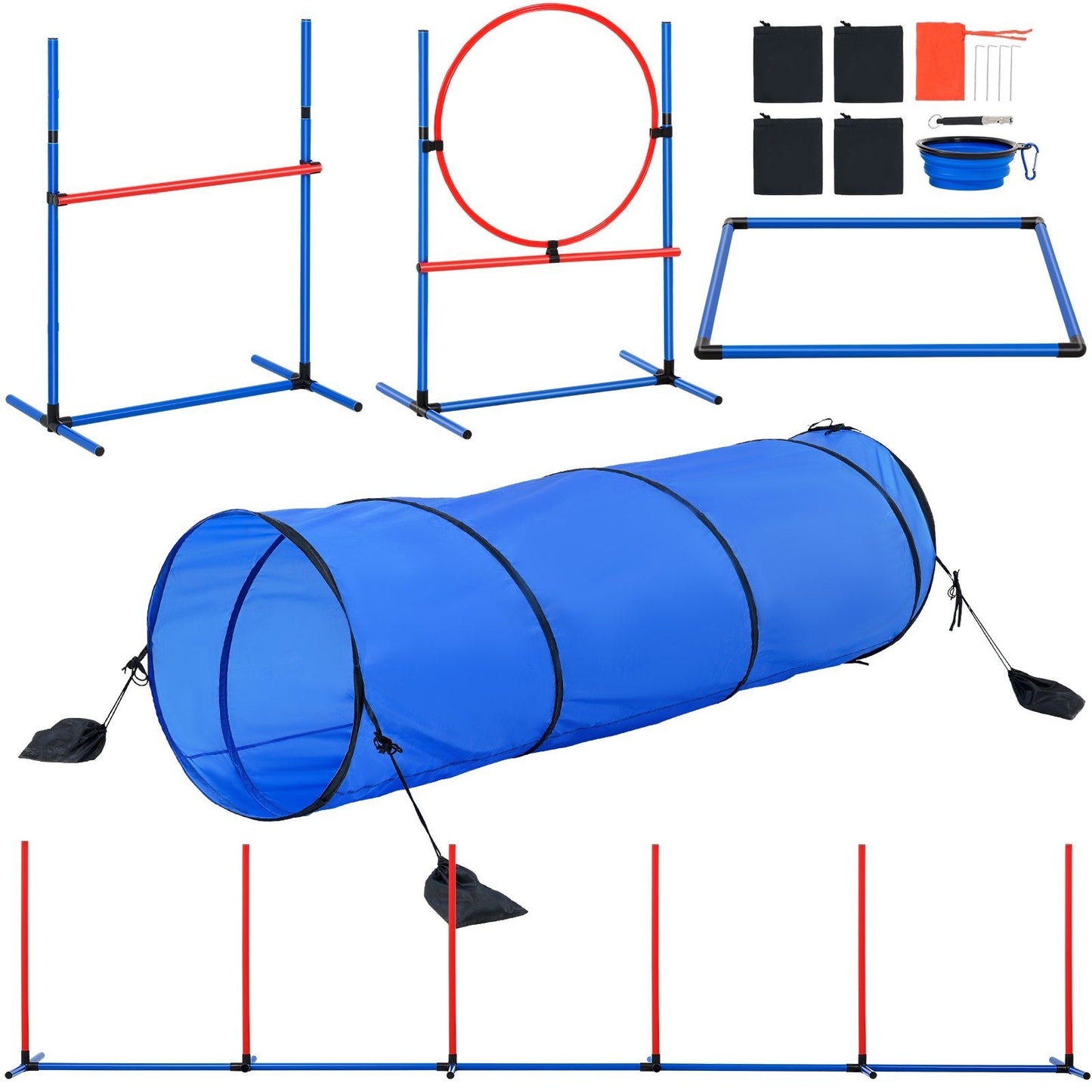 Dog Agility Training Equipment, 5 PCS Set with Adjustable High Hurdles,6 Weave Poles, Tunnel, Jump Ring, V952-TYKMJKCTJJCKQMHUSV0