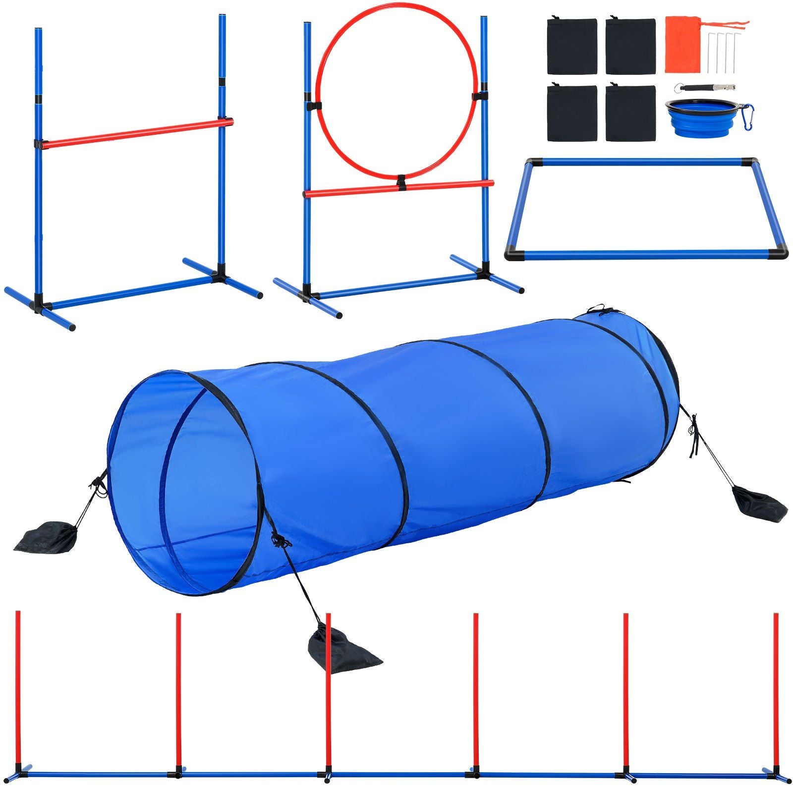 Dog Agility Training Equipment, 5 PCS Set with Adjustable High Hurdles,6 Weave Poles, Tunnel, Jump Ring, V952-TYKMJKCTJJCKQMHUSV0