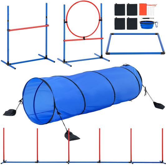 Dog Agility Training Equipment, 5 PCS Set with Adjustable High Hurdles,6 Weave Poles, Tunnel, Jump Ring, V952-TYKMJKCTJJCKQMHUSV0