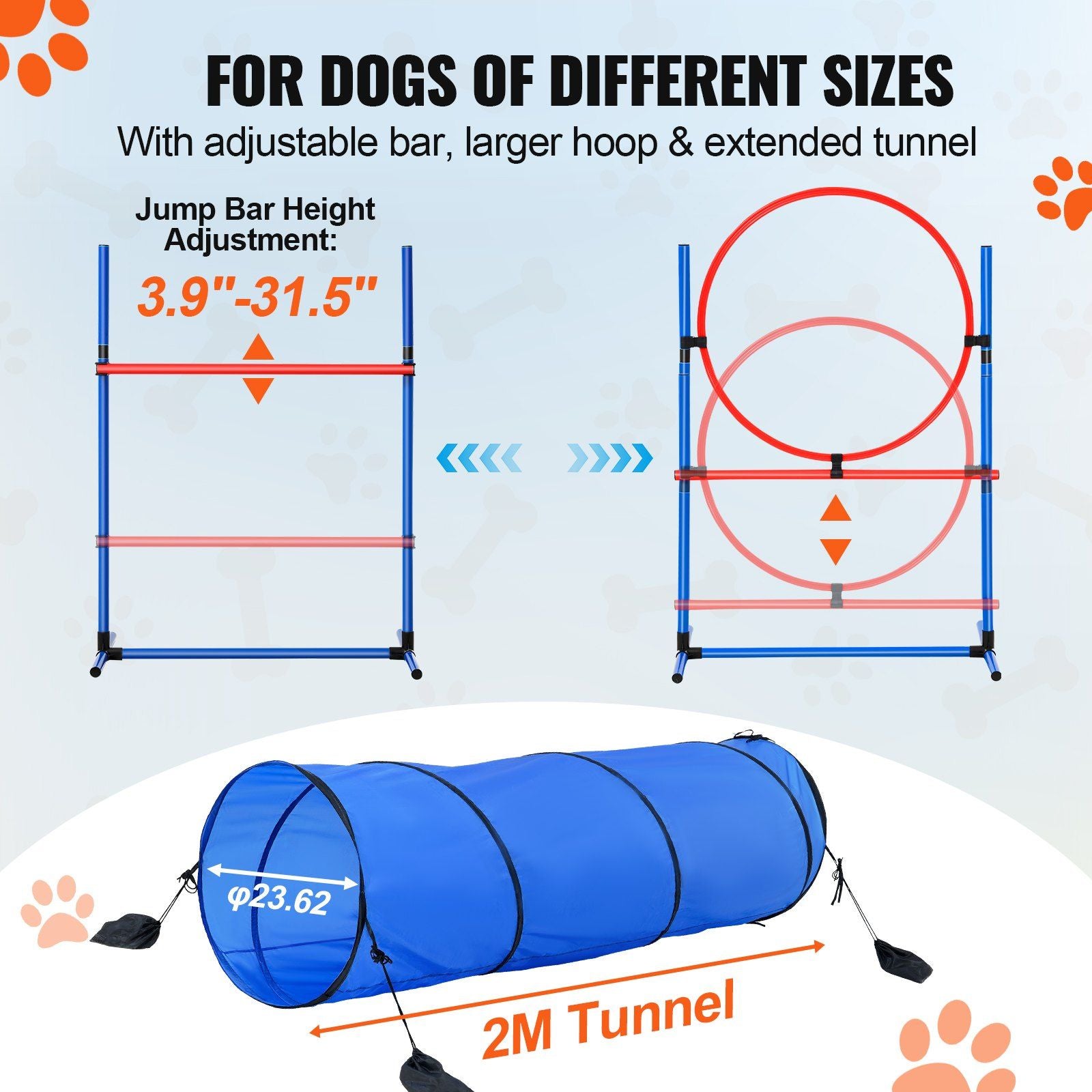 Dog Agility Training Equipment, 5 PCS Set with Adjustable High Hurdles,6 Weave Poles, Tunnel, Jump Ring, V952-TYKMJKCTJJCKQMHUSV0