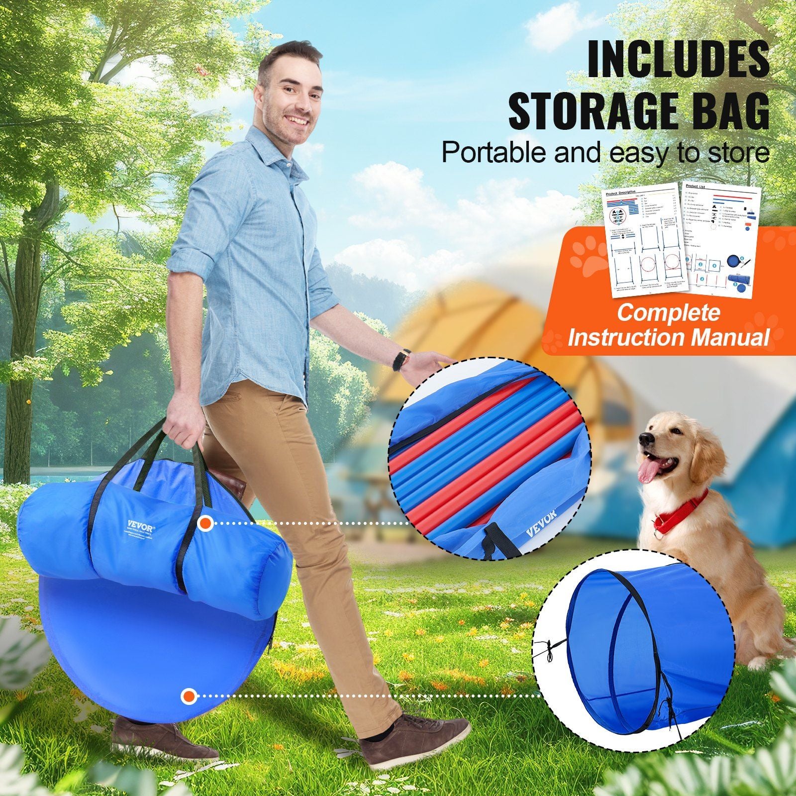 Dog Agility Training Equipment, 5 PCS Set with Adjustable High Hurdles,6 Weave Poles, Tunnel, Jump Ring, V952-TYKMJKCTJJCKQMHUSV0