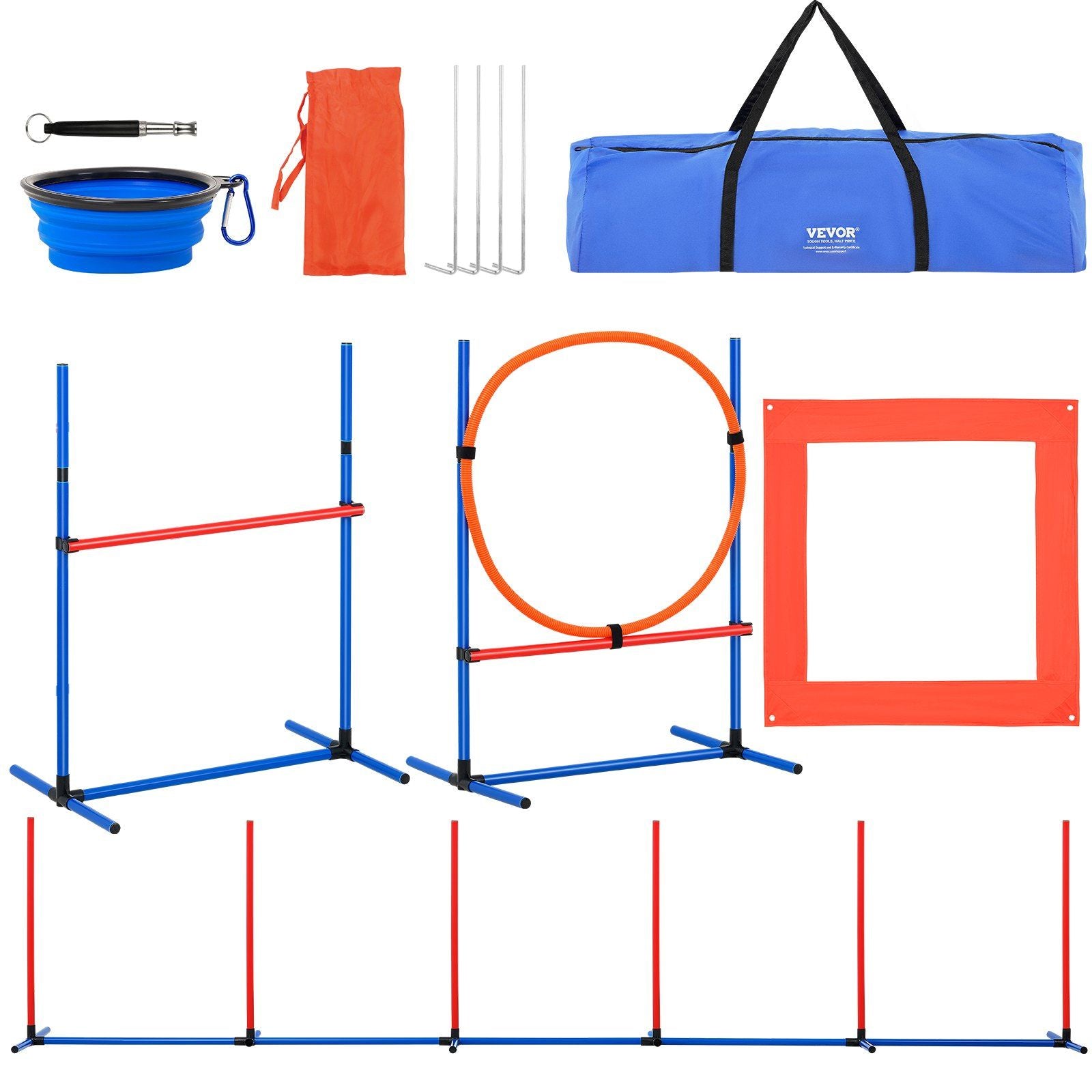 Dog Agility Training Equipment, 4 PCS Set with Adjustable High Hurdles,6 Weave Poles,Jump Ring,Square Pause V952-TYKMJKCTJJCKST31JV0