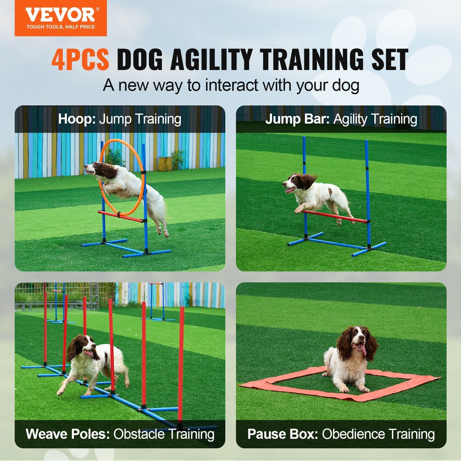 Dog Agility Training Equipment, 4 PCS Set with Adjustable High Hurdles,6 Weave Poles,Jump Ring,Square Pause V952-TYKMJKCTJJCKST31JV0