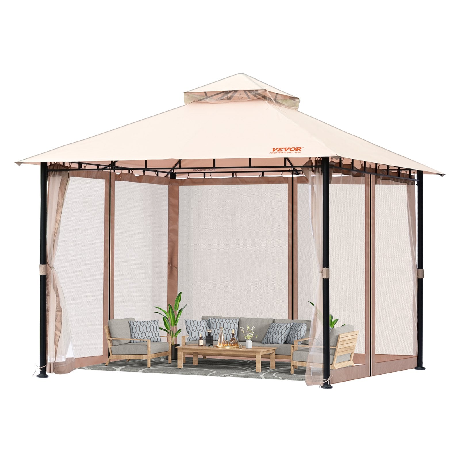 Patio Gazebo for 6-8 Person, 3.05 x 3.05 m Backyard Gazebo, with Mosquito Netting, Metal Frame, and PU Coated V952-TYLTZZ10X10FTV427V0