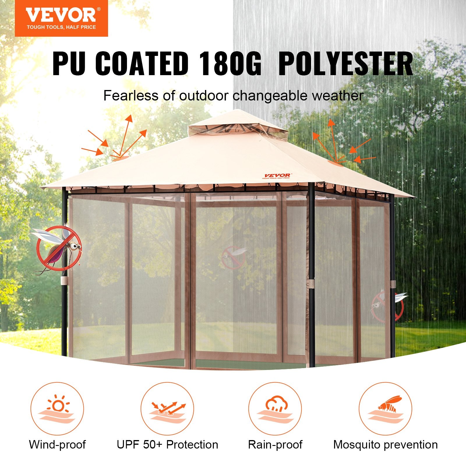 Patio Gazebo for 6-8 Person, 3.05 x 3.05 m Backyard Gazebo, with Mosquito Netting, Metal Frame, and PU Coated V952-TYLTZZ10X10FTV427V0
