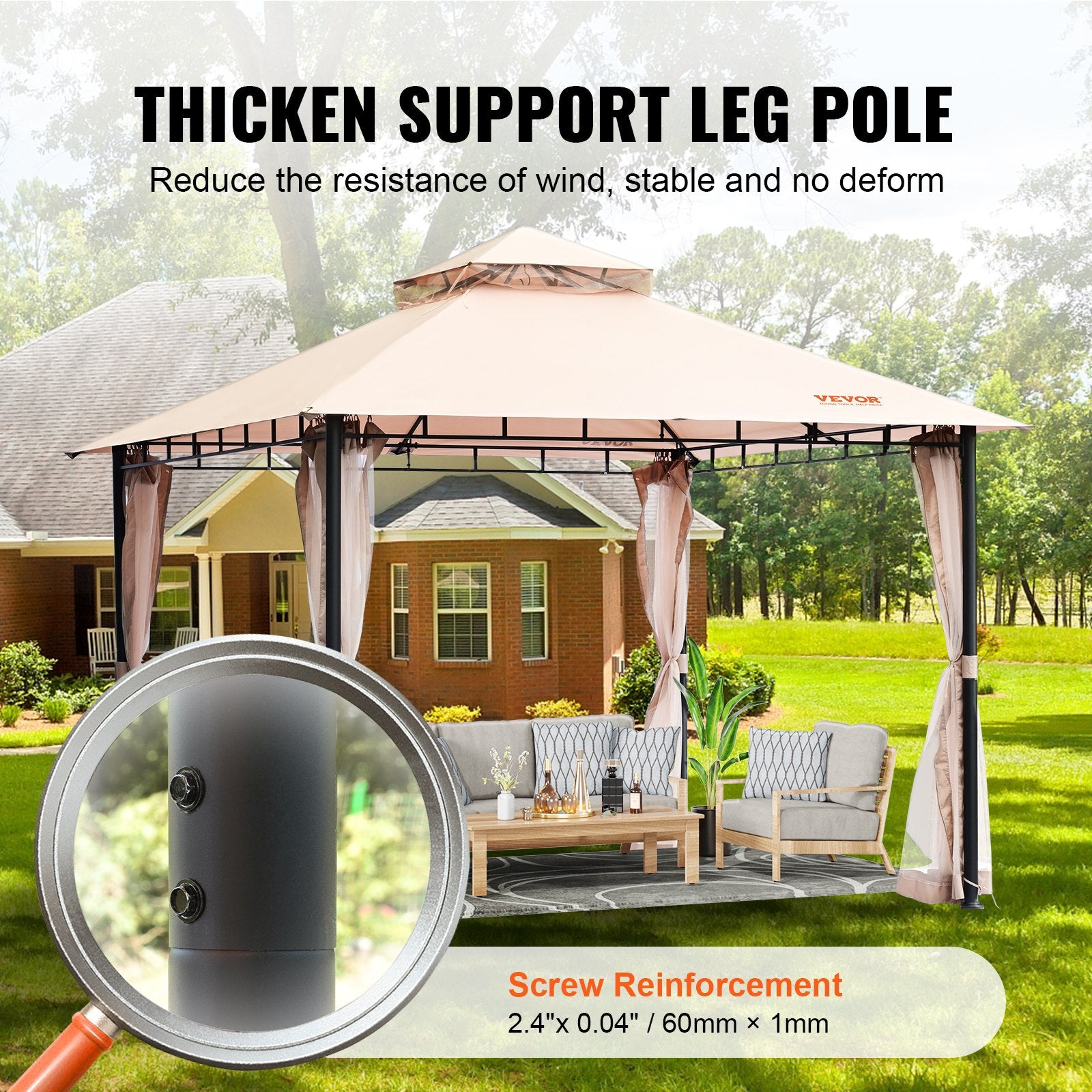 Patio Gazebo for 6-8 Person, 3.05 x 3.05 m Backyard Gazebo, with Mosquito Netting, Metal Frame, and PU Coated V952-TYLTZZ10X10FTV427V0