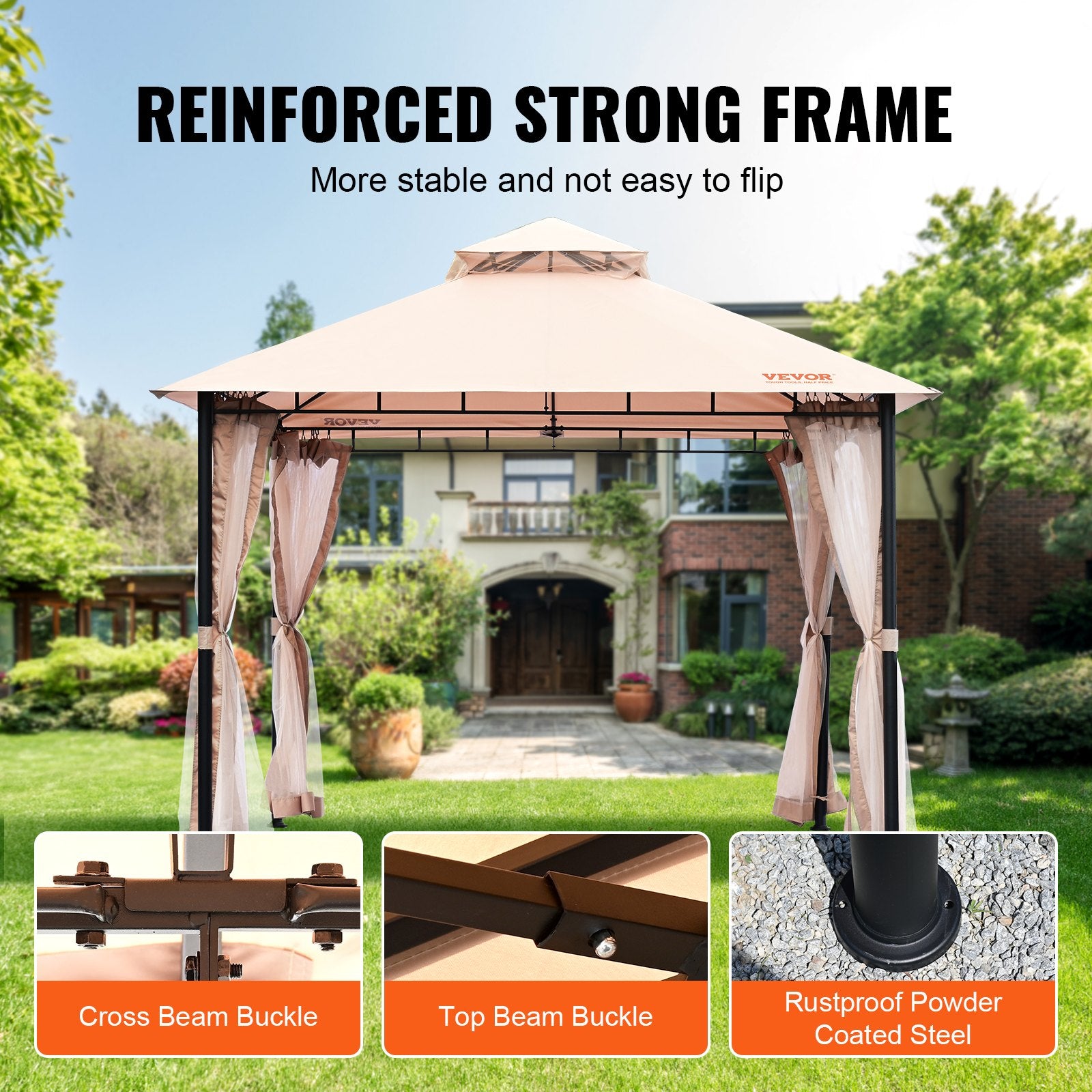 Patio Gazebo for 6-8 Person, 3.05 x 3.05 m Backyard Gazebo, with Mosquito Netting, Metal Frame, and PU Coated V952-TYLTZZ10X10FTV427V0