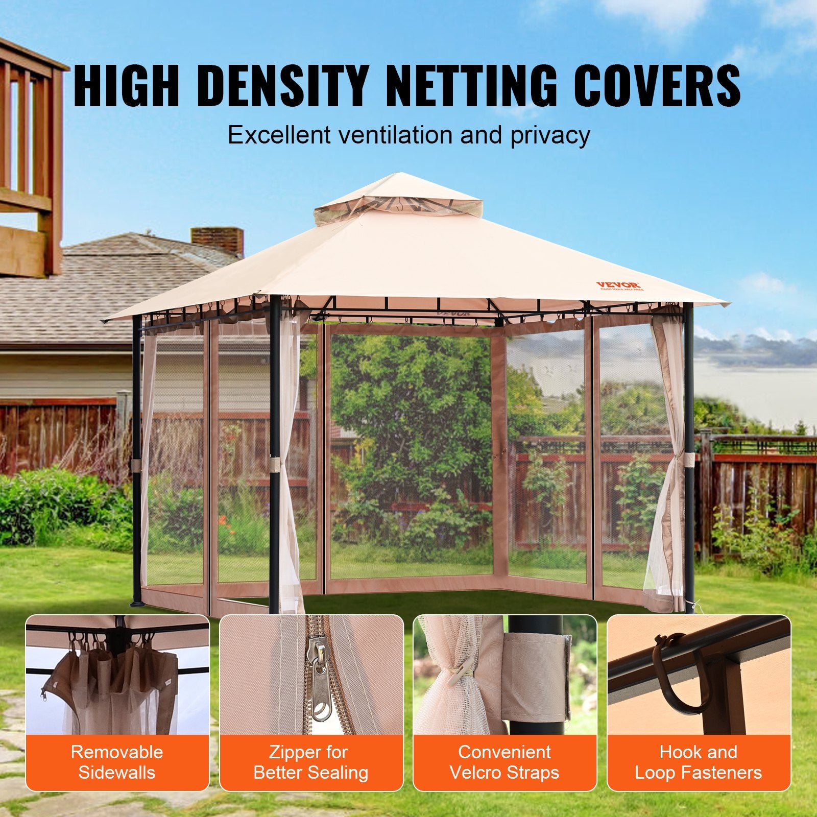 Patio Gazebo for 6-8 Person, 3.05 x 3.05 m Backyard Gazebo, with Mosquito Netting, Metal Frame, and PU Coated V952-TYLTZZ10X10FTV427V0