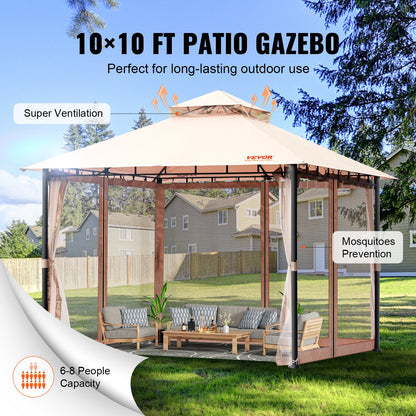 Patio Gazebo for 6-8 Person, 3.05 x 3.05 m Backyard Gazebo, with Mosquito Netting, Metal Frame, and PU Coated V952-TYLTZZ10X10FTV427V0