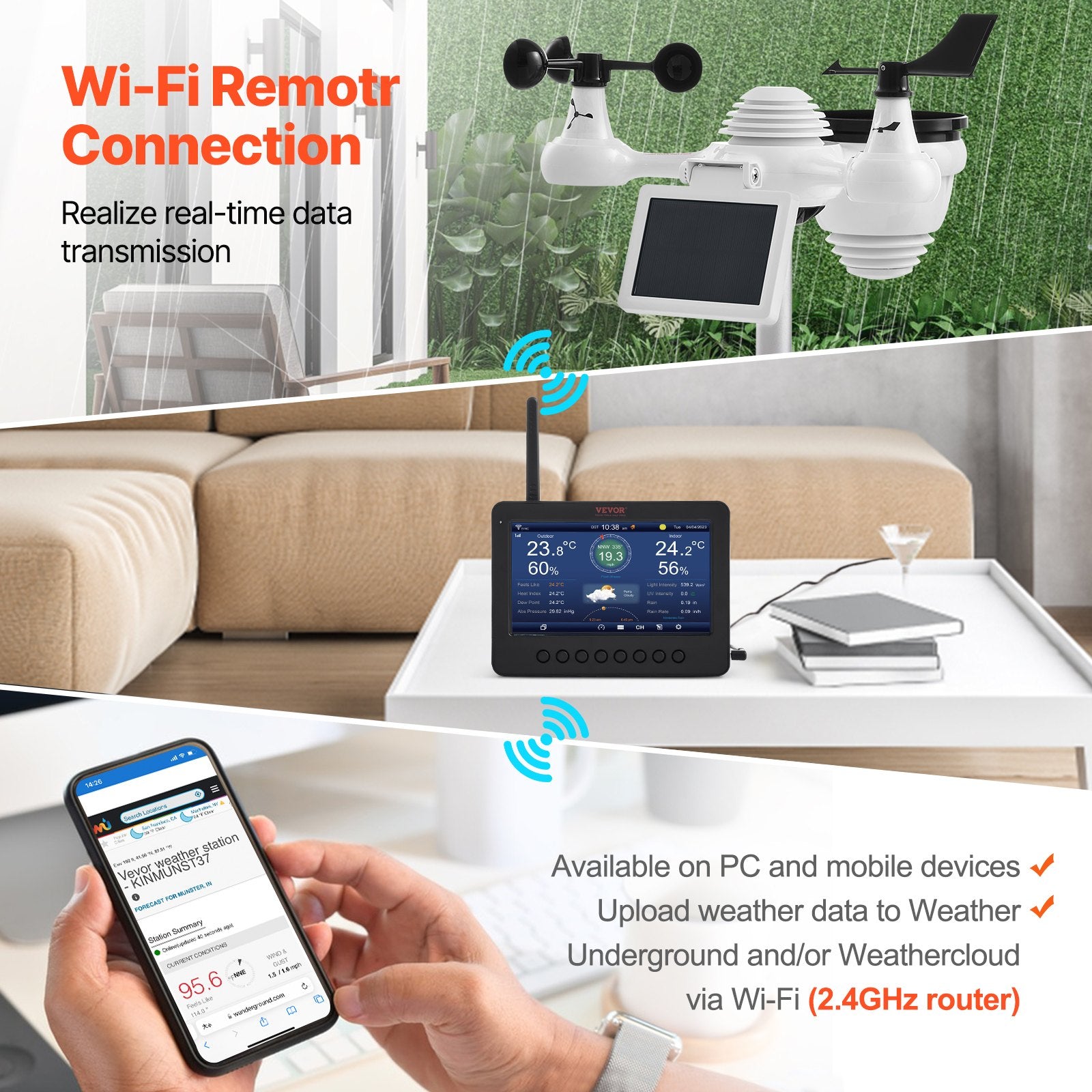 7-in-1 Wi-Fi Weather Station 177.8 mm TFT Display Wireless Outdoor Sensor V952-TYN70TFTWIFI71ZZTV3