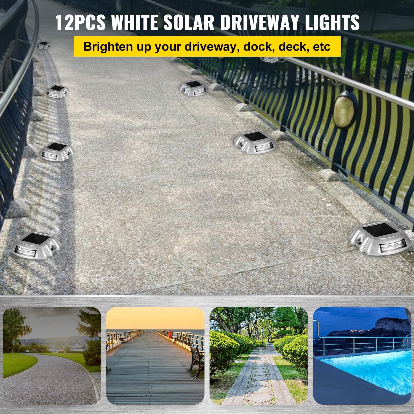 Driveway Lights 12-Pack Solar Driveway Lights Bright White with Screws Solar Deck Lights Outdoor Waterproof V952-TYNDD12JTWH000001V0