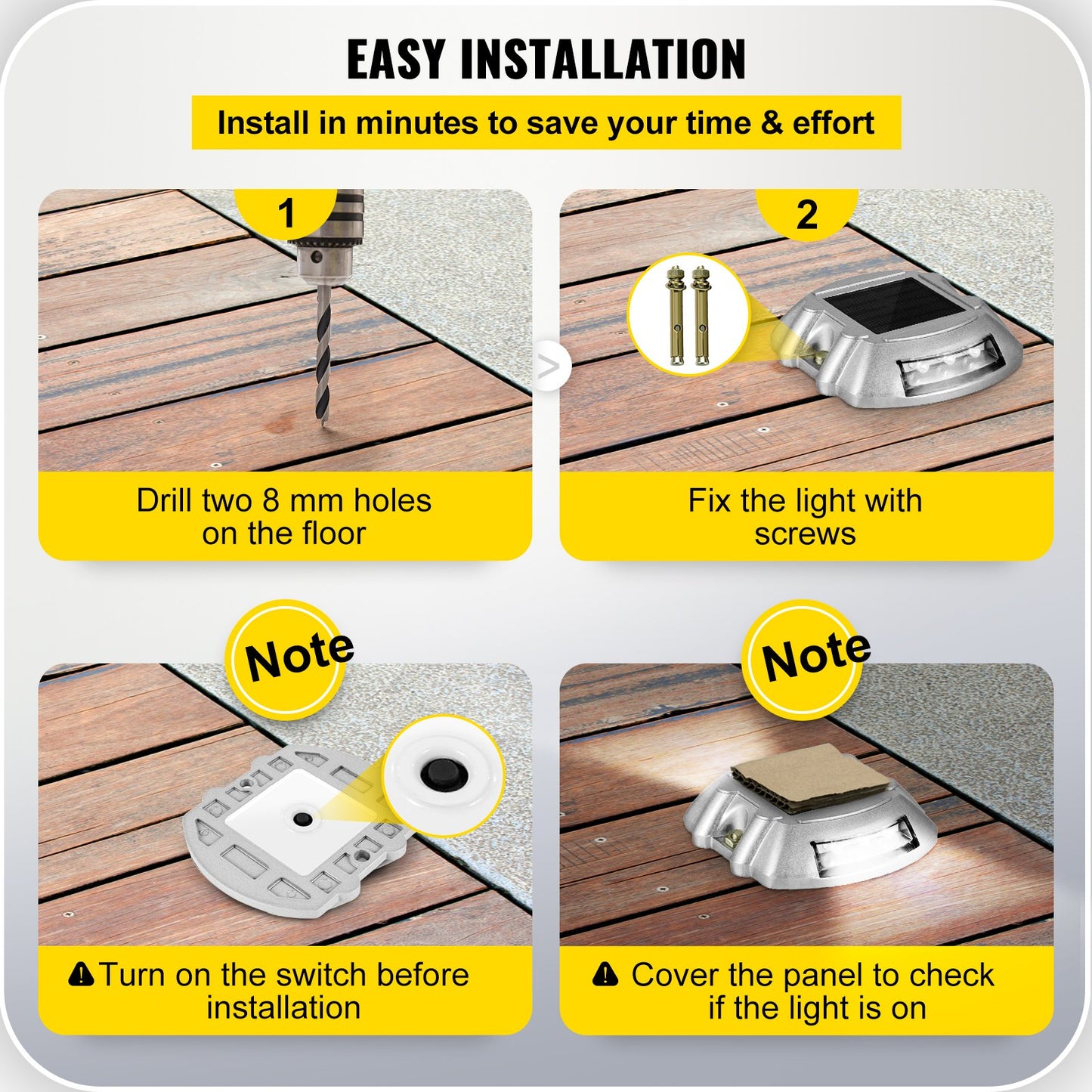 Driveway Lights 12-Pack Solar Driveway Lights Bright White with Screws Solar Deck Lights Outdoor Waterproof V952-TYNDD12JTWH000001V0