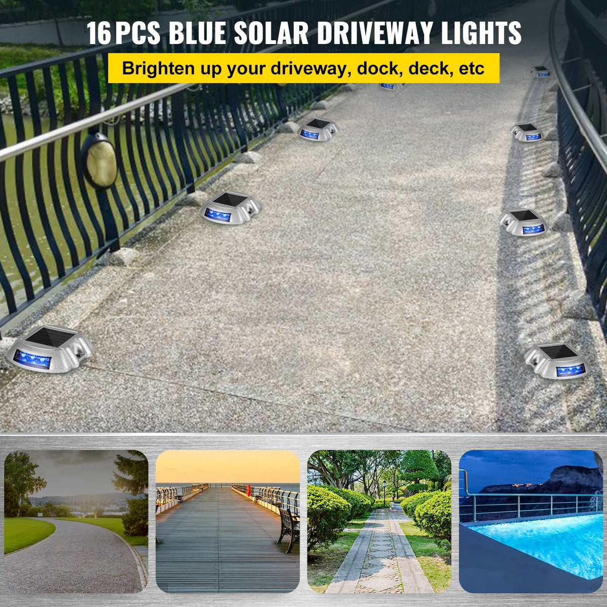 Driveway Lights 16-Pack, Solar Driveway Lights with Switch Button, Solar Deck Lights Waterproof, Wireless V952-TYNDD16JTBU000001V0