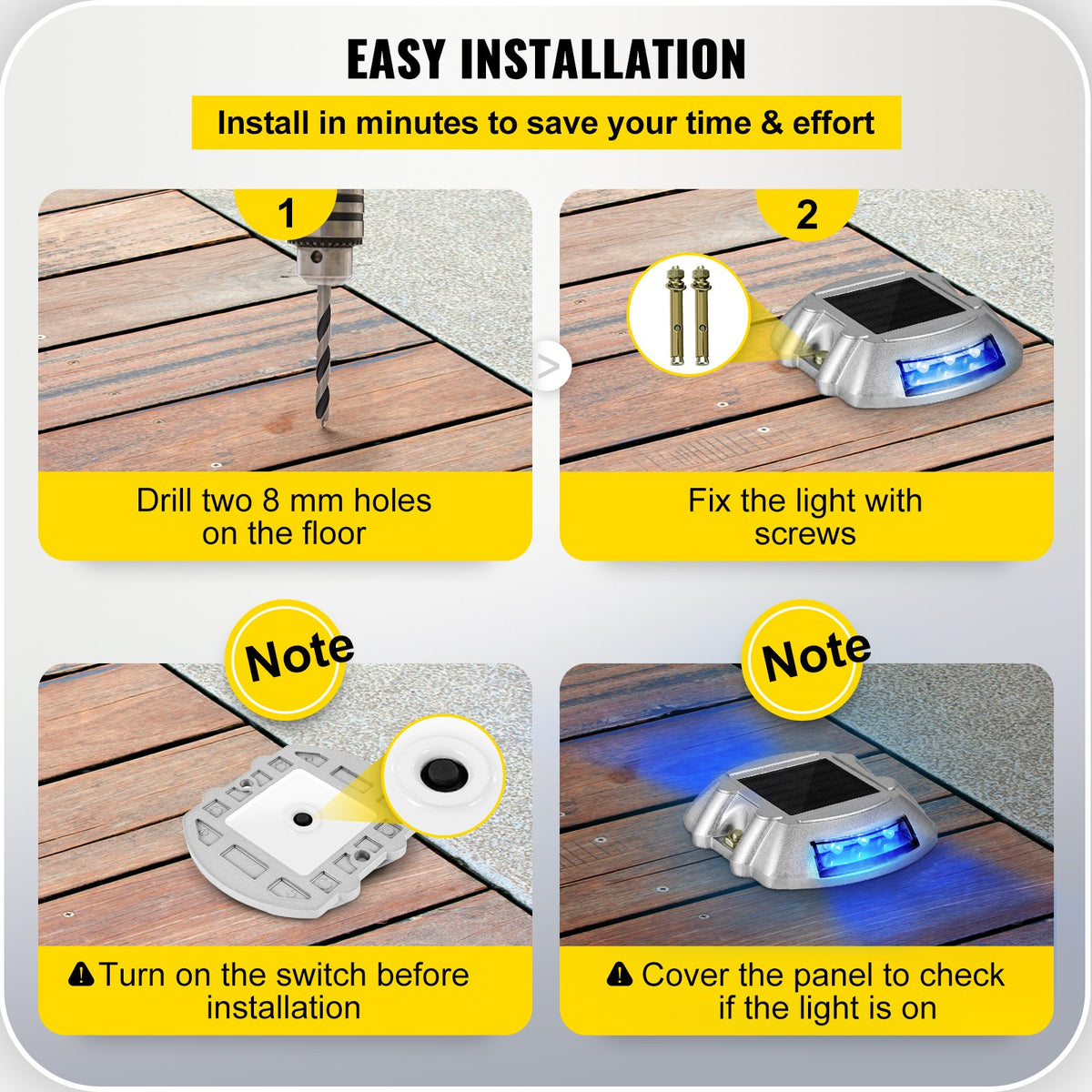 Driveway Lights 16-Pack, Solar Driveway Lights with Switch Button, Solar Deck Lights Waterproof, Wireless V952-TYNDD16JTBU000001V0