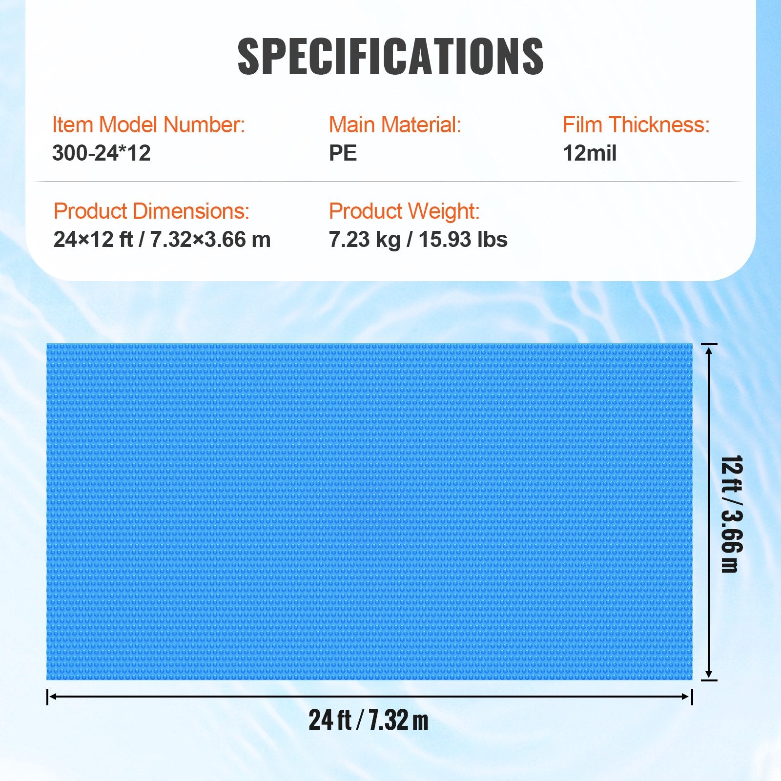 Solar Pool Cover, 24 x 12 ft Rectangle Solar Blanket for Pools, Inground Above Ground Swimming Pool Solar V952-TYNJRYCMJX24BEYSPV0
