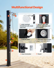 40L Solar Heated Shower, 205cm Showerhead Height Outdoor Shower, with Handheld & Foot Faucet, Hot & Cold V952-TYNLYQHSPVCL8QSDL001V0