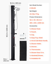 40L Solar Heated Shower, 205cm Showerhead Height Outdoor Shower, with Handheld & Foot Faucet, Hot & Cold V952-TYNLYQHSPVCL8QSDL001V0