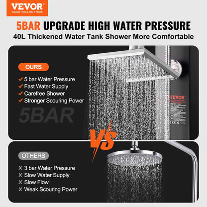 Outdoor Solar Heated Shower, 40L Poolside Shower Kit with 2 Shower Head and Foot Shower Tap, Handheld/Hanging V952-TYNLYQHSPVCLRGYW5V0