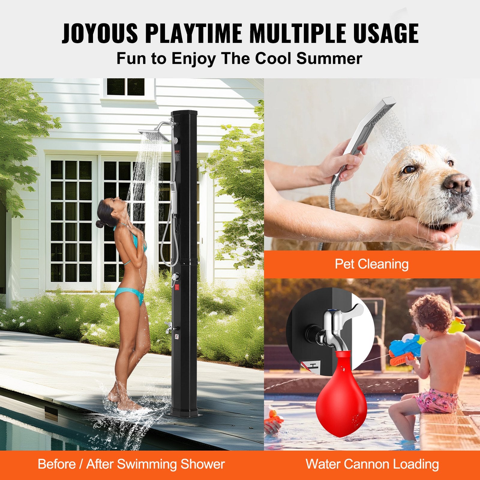 Outdoor Solar Heated Shower, 40L Poolside Shower Kit with 2 Shower Head and Foot Shower Tap, Handheld/Hanging V952-TYNLYQHSPVCLRGYW5V0