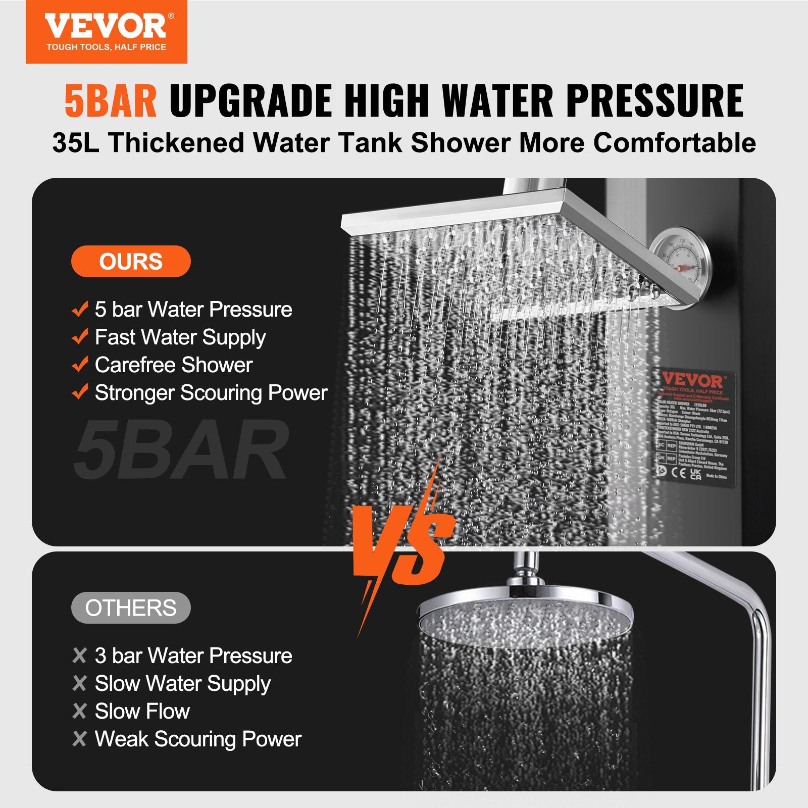 Outdoor Solar Heated Shower, 35L Poolside Shower Kit with Shower Head and Foot Shower Tap, Double Buckle Fast V952-TYNLYQHSPVCLT705AV0