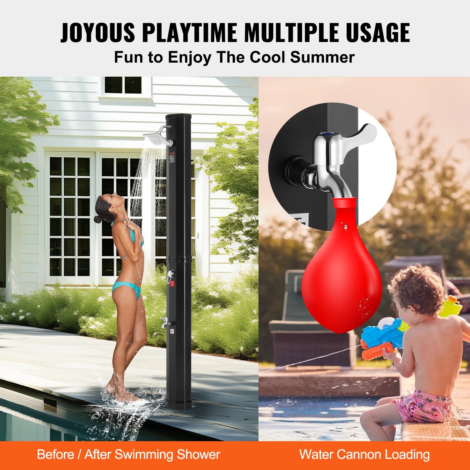 Outdoor Solar Heated Shower, 35L Poolside Shower Kit with Shower Head and Foot Shower Tap, Double Buckle Fast V952-TYNLYQHSPVCLT705AV0