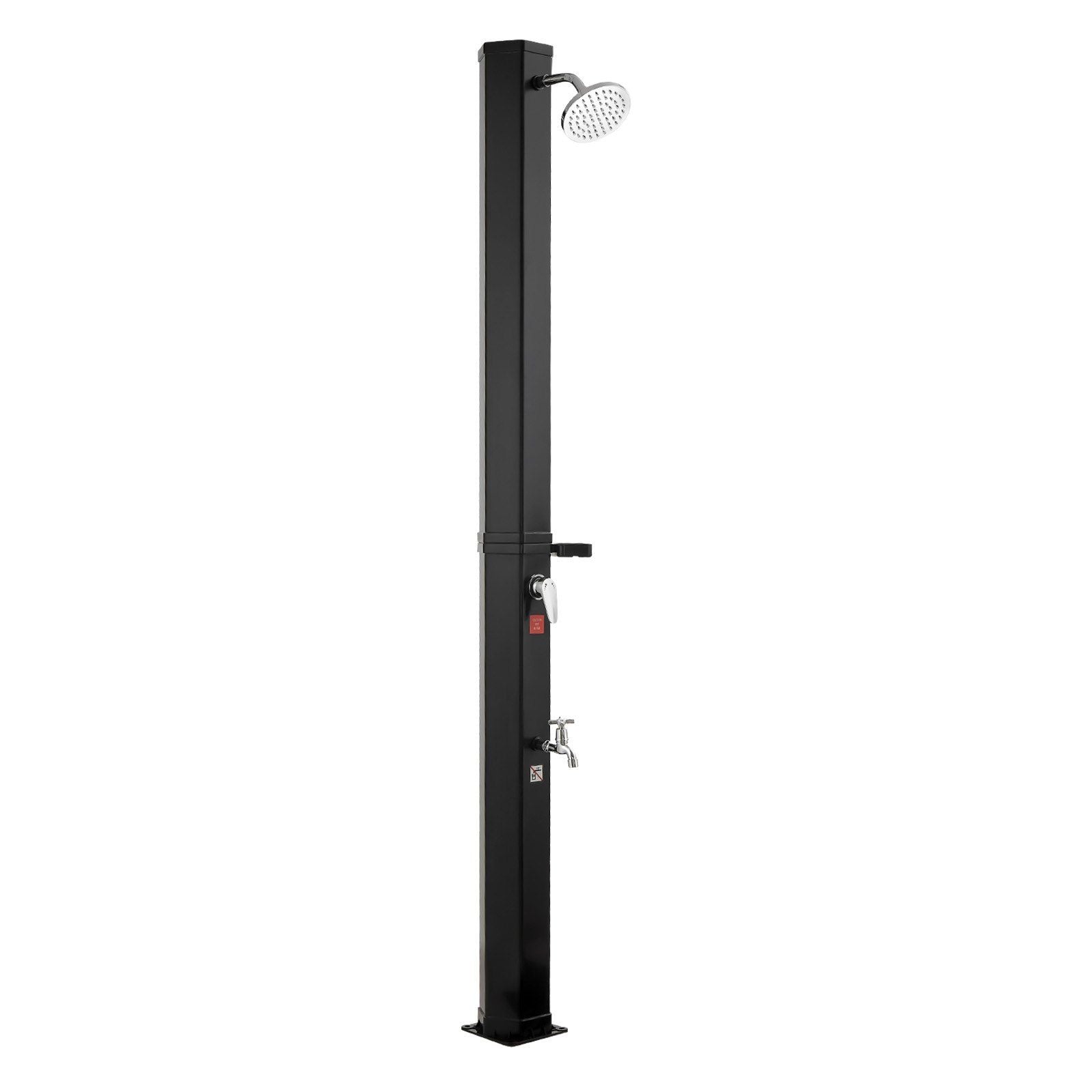 35L Solar Heated Shower, 195cm Showerhead Height Outdoor Shower, with Foot Faucet & Soap Box Rack, Hot & Cold V952-TYNLYQHSPVCLYWFF3001V0