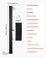 35L Solar Heated Shower, 195cm Showerhead Height Outdoor Shower, with Foot Faucet & Soap Box Rack, Hot & Cold V952-TYNLYQHSPVCLYWFF3001V0