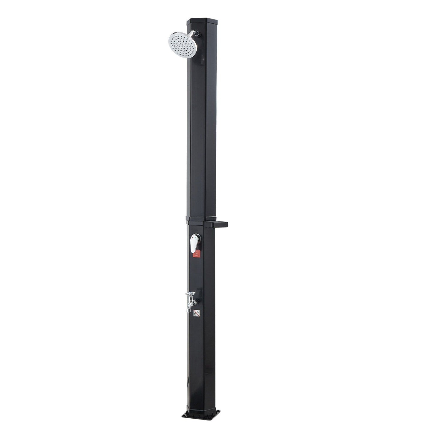 35L Solar Heated Shower, 195cm Showerhead Height Outdoor Shower, with Foot Faucet & Soap Box Rack, Hot & Cold V952-TYNLYQHSPVCLYWFF3001V0