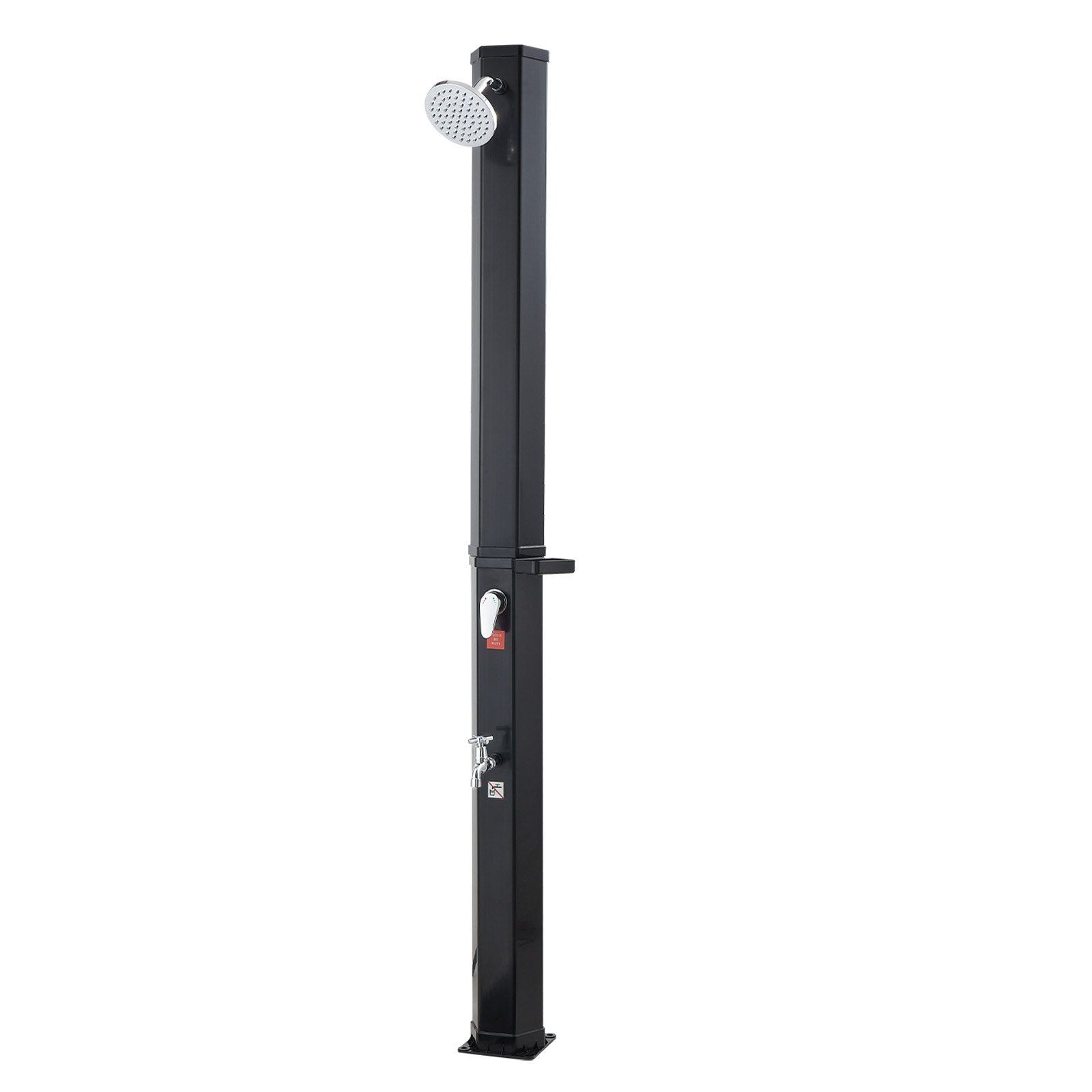 35L Solar Heated Shower, 195cm Showerhead Height Outdoor Shower, with Foot Faucet & Soap Box Rack, Hot & Cold V952-TYNLYQHSPVCLYWFF3001V0