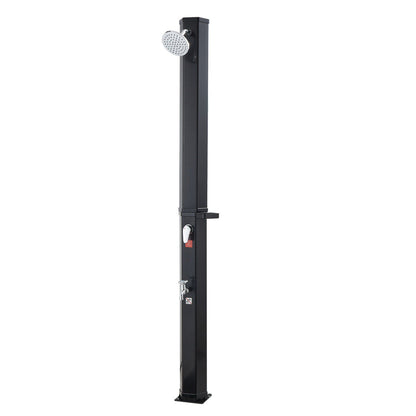 35L Solar Heated Shower, 195cm Showerhead Height Outdoor Shower, with Foot Faucet & Soap Box Rack, Hot & Cold V952-TYNLYQHSPVCLYWFF3001V0