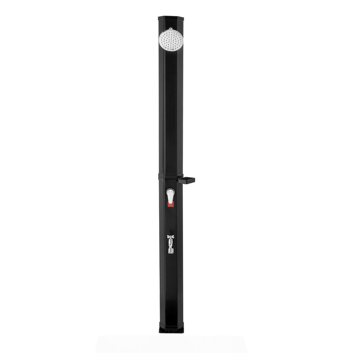 35L Solar Heated Shower, 195cm Showerhead Height Outdoor Shower, with Foot Faucet & Soap Box Rack, Hot & Cold V952-TYNLYQHSPVCLYWFF3001V0