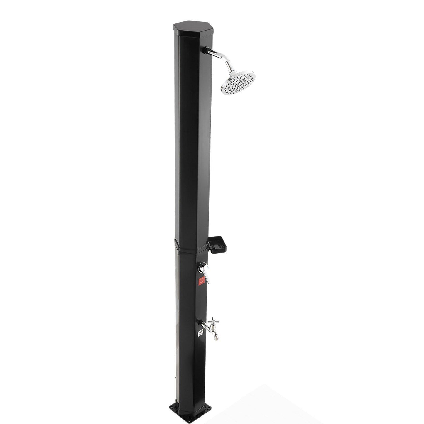 35L Solar Heated Shower, 195cm Showerhead Height Outdoor Shower, with Foot Faucet & Soap Box Rack, Hot & Cold V952-TYNLYQHSPVCLYWFF3001V0