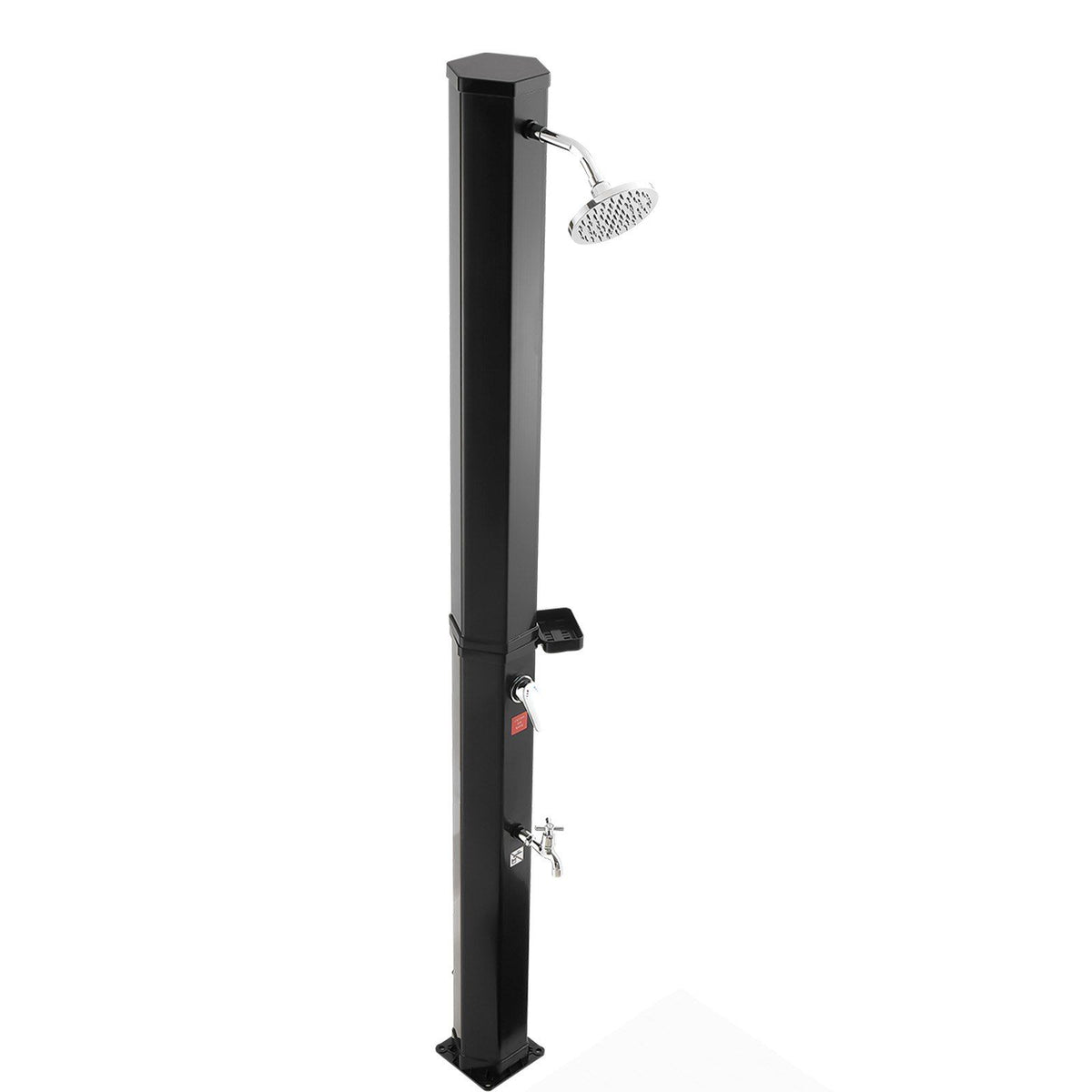 35L Solar Heated Shower, 195cm Showerhead Height Outdoor Shower, with Foot Faucet & Soap Box Rack, Hot & Cold V952-TYNLYQHSPVCLYWFF3001V0
