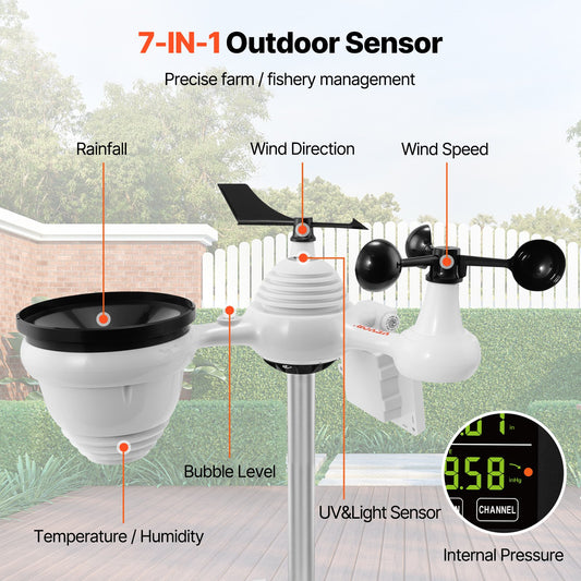 7-in-1 Wi-Fi Weather Station, 7.5 in Color Display, Home Weather Station Indoor Outdoor, with Solar Wireless V952-TYNQ75VAWIFI7T9PDV3