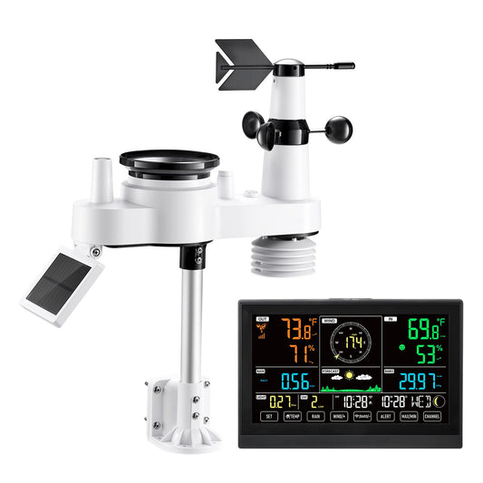 7-in-1 Wi-Fi Weather Station with APP, 190.5 mm VA Display, Wireless Solar Powered Outdoor Sensor, Rain V952-TYNQXZWIFI7586OBK001V3