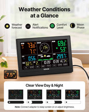 7-in-1 Wi-Fi Weather Station with APP, 190.5 mm VA Display, Wireless Solar Powered Outdoor Sensor, Rain V952-TYNQXZWIFI7586OBK001V3