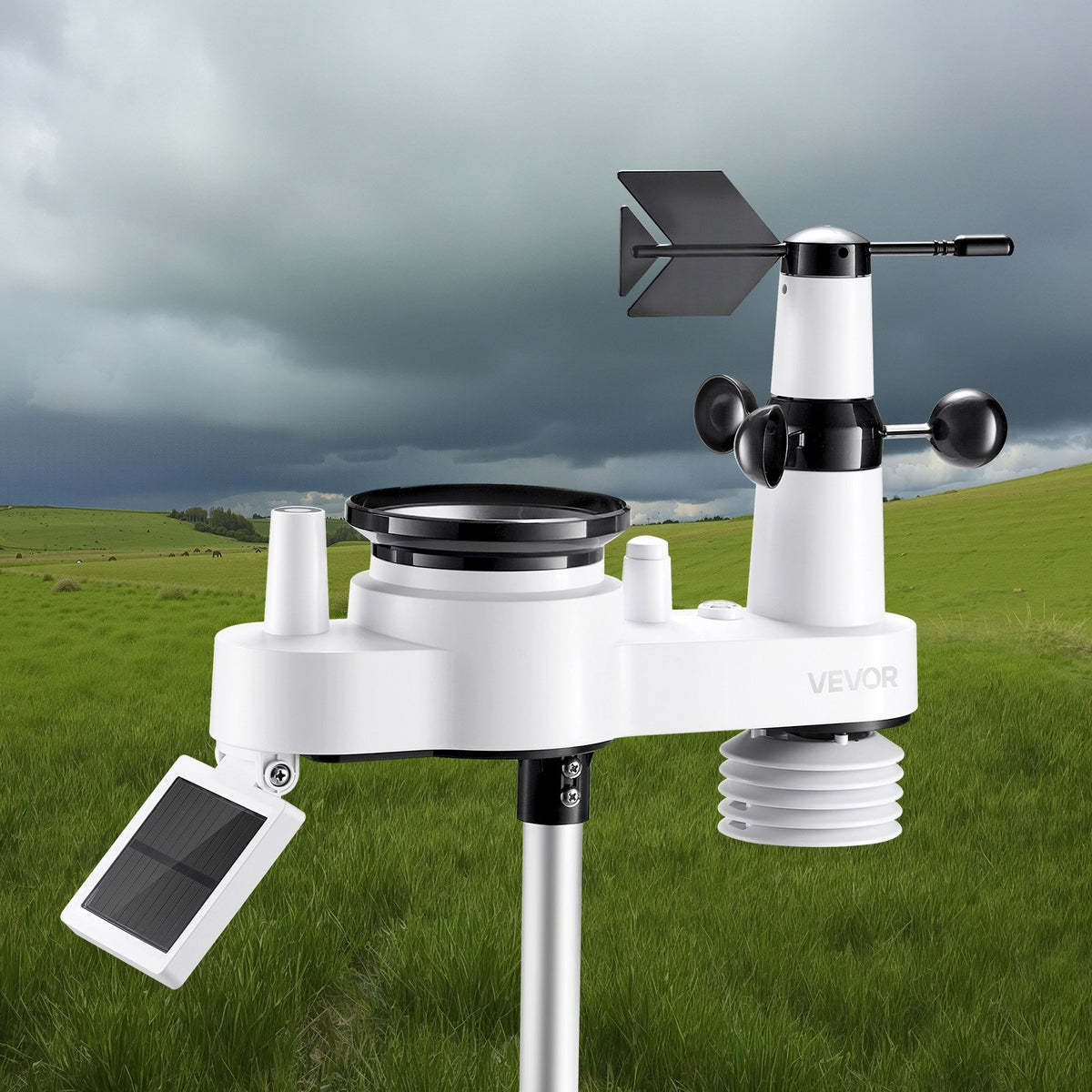7-in-1 Wi-Fi Weather Station with APP, 190.5 mm VA Display, Wireless Solar Powered Outdoor Sensor, Rain V952-TYNQXZWIFI7586OBK001V3