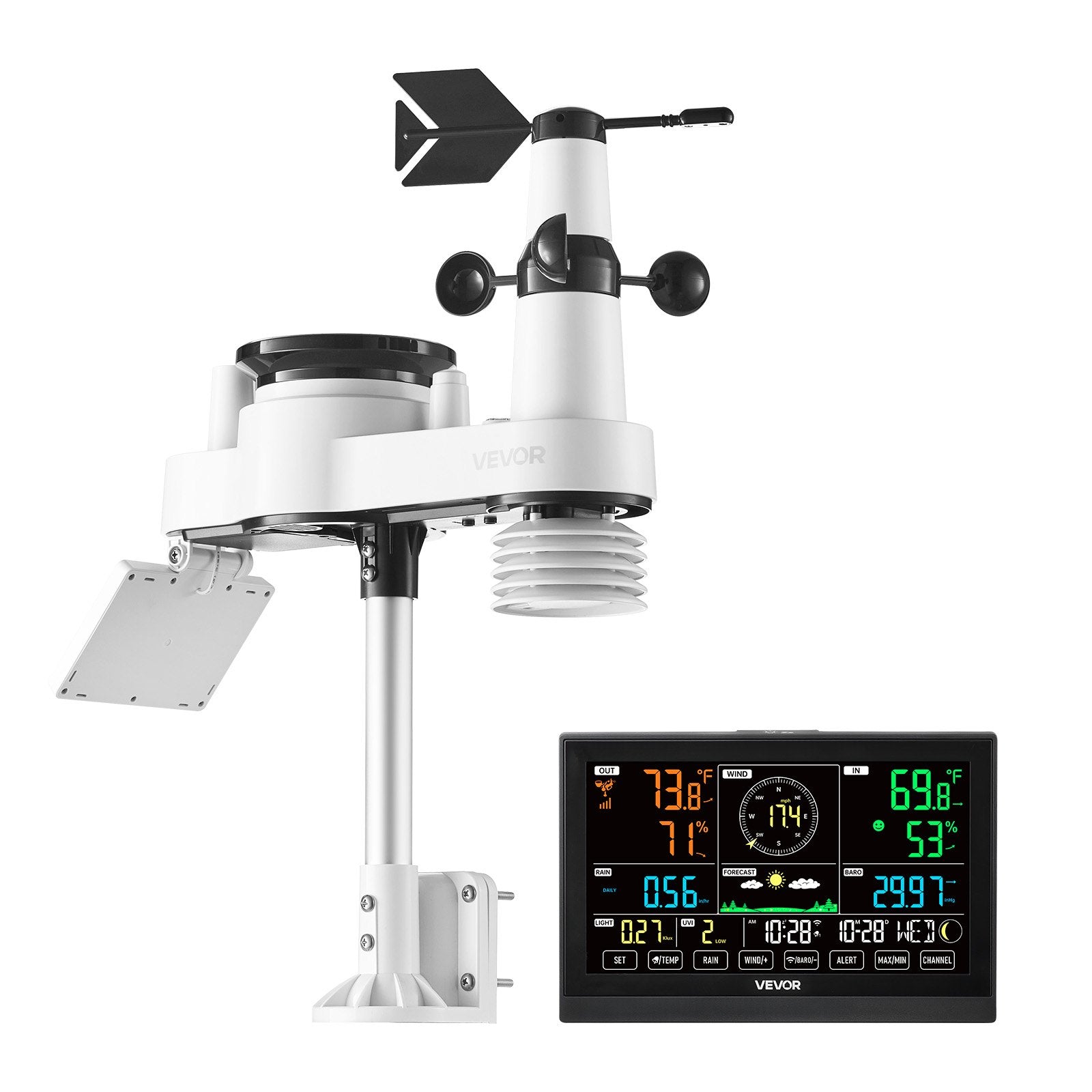 7-in-1 Wi-Fi Weather Station with APP, 190.5 mm VA Display, Wireless Solar Powered Outdoor Sensor, Rain V952-TYNQXZWIFI7586OBK001V3