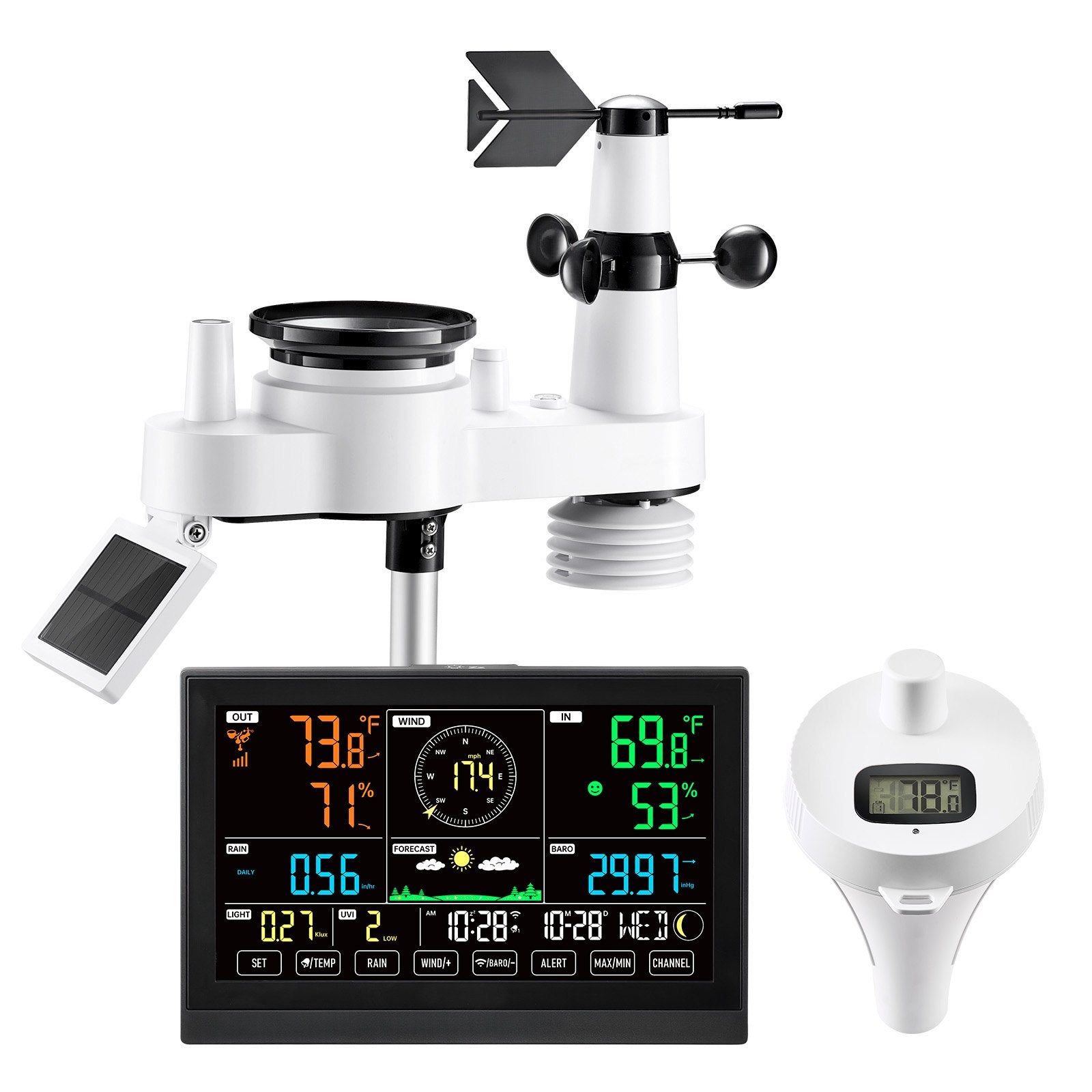 7-in-1 Wi-Fi Weather Station with APP, 190.5 mm Display, Wireless Solar Powered Outdoor Sensor, with Pool V952-TYNQXZWIFI75Q7O2N001V3