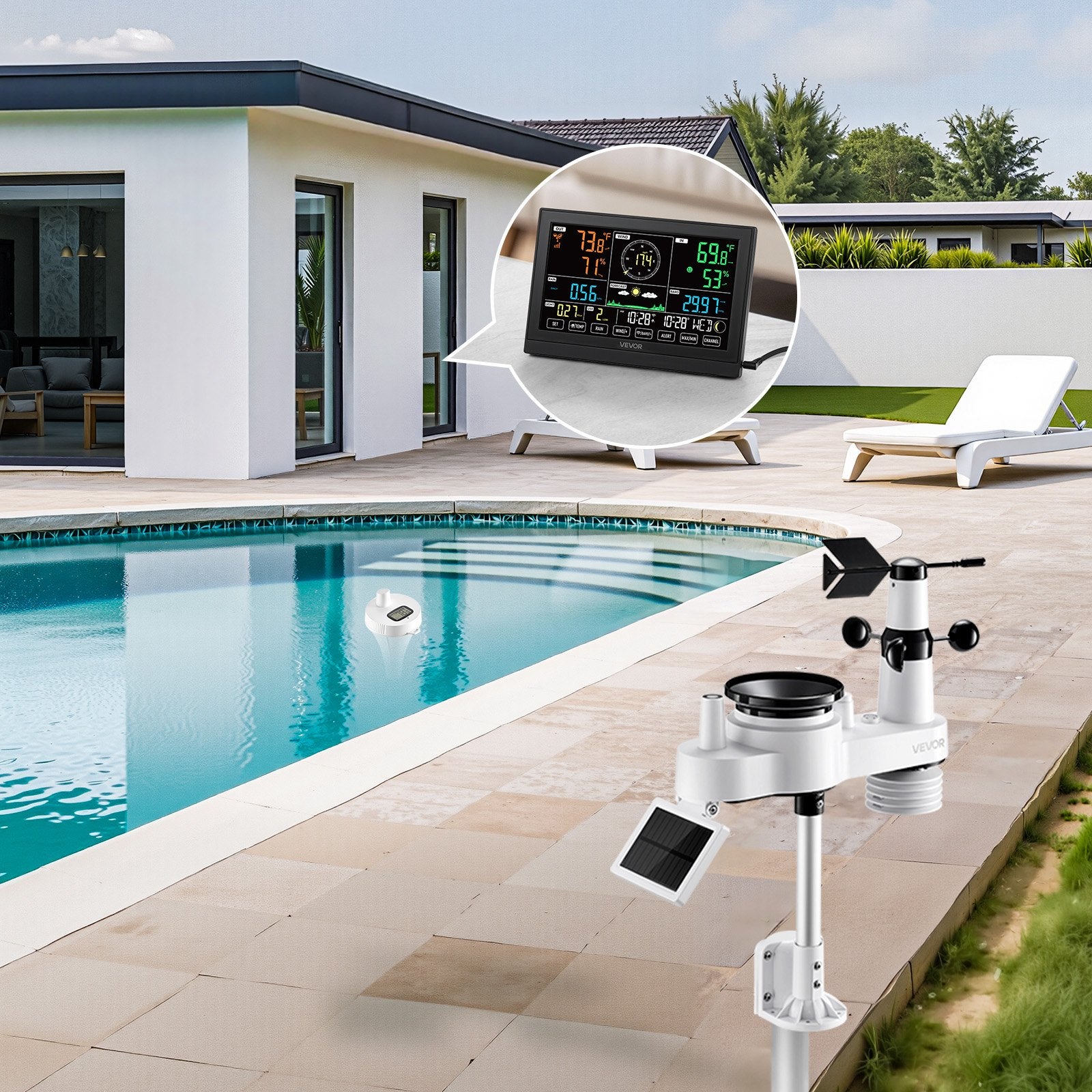 7-in-1 Wi-Fi Weather Station with APP, 190.5 mm Display, Wireless Solar Powered Outdoor Sensor, with Pool V952-TYNQXZWIFI75Q7O2N001V3